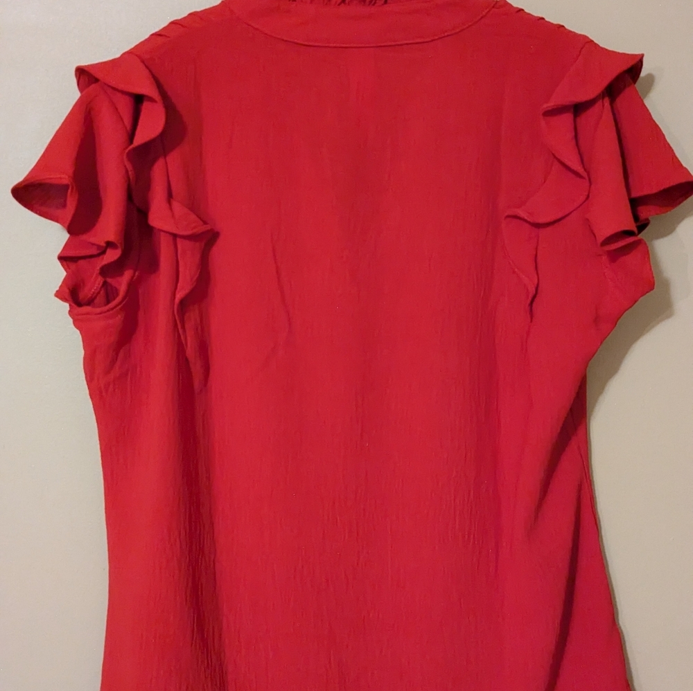 NWT Red Ruffled Women's Blouse - Picture 2 of 3